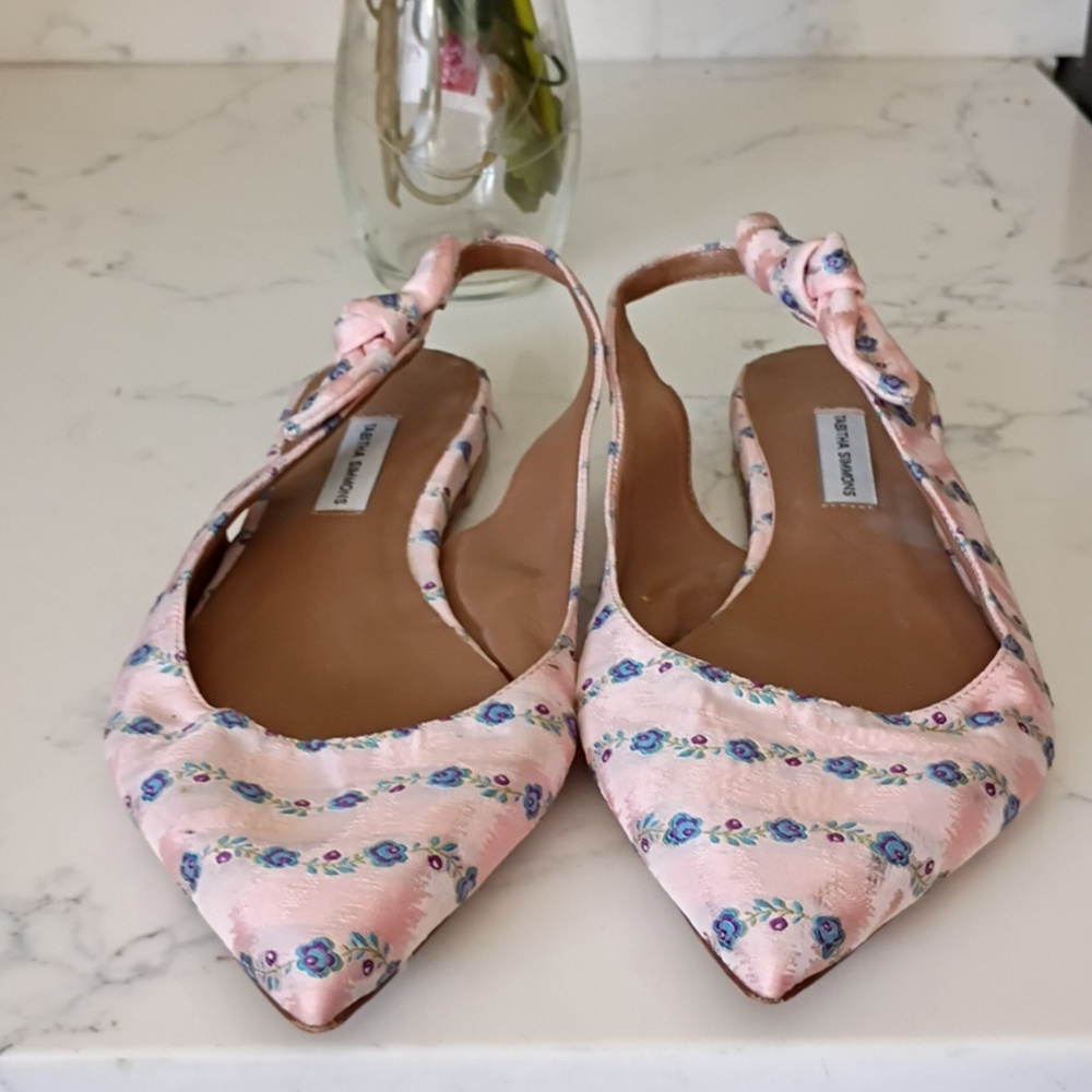 Tabitha Simmons Pink Floral Slingback Pointed Flats